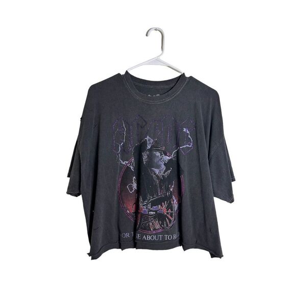 ACDC Grey Short Sleeve Crop T-shirt Size S/M - Picture 1 of 4